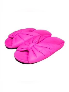 BALENCIAGA | Padded Bow Leather Slide Sandals • Pink • EU 37 / US 7